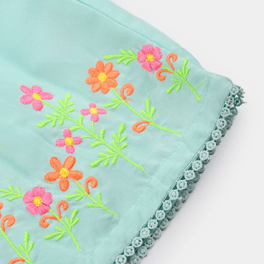 Infant Girls Poly Cambric Embroidered Kurti (Rani Bagh) - Mint Green