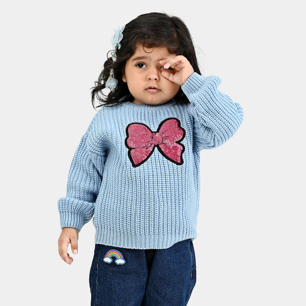 Infant Girls Acrylic Sweater-Sequence BOW-L.Blue