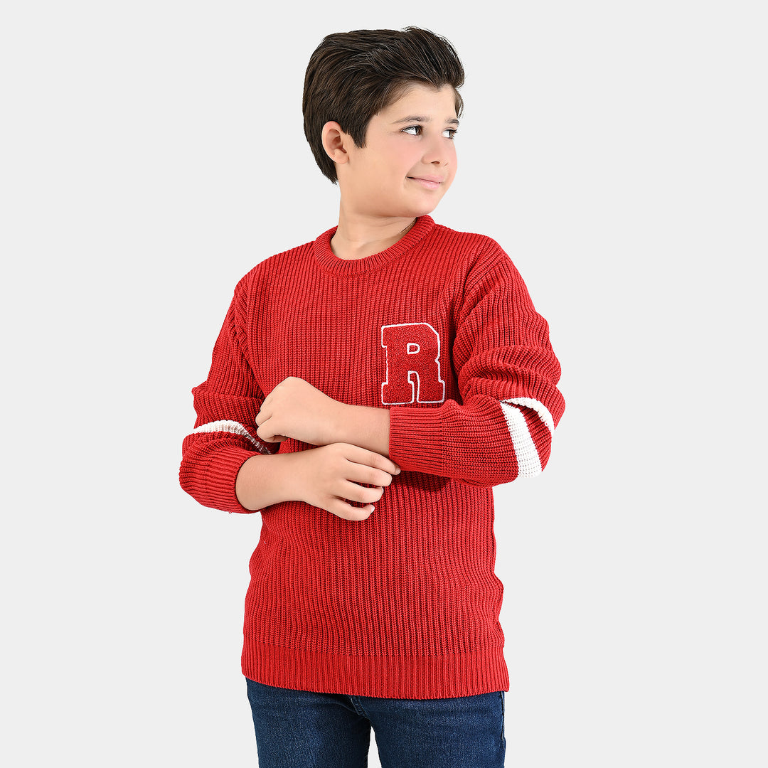 Boys Acrylic Sweater-Varsity - RED