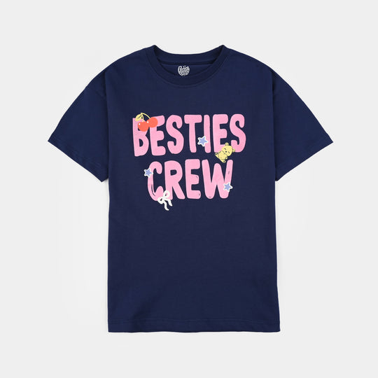 Girls Jersey/Terry 2-Piece Suit (Besties Crew) - Navy Blue