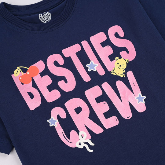 Girls Jersey/Terry 2-Piece Suit (Besties Crew) - Navy Blue