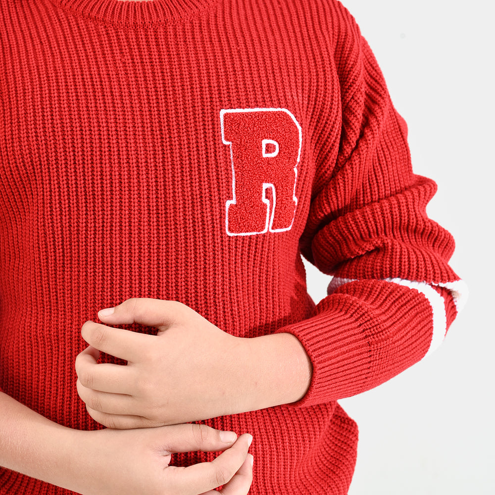 Boys Acrylic Sweater-Varsity - RED