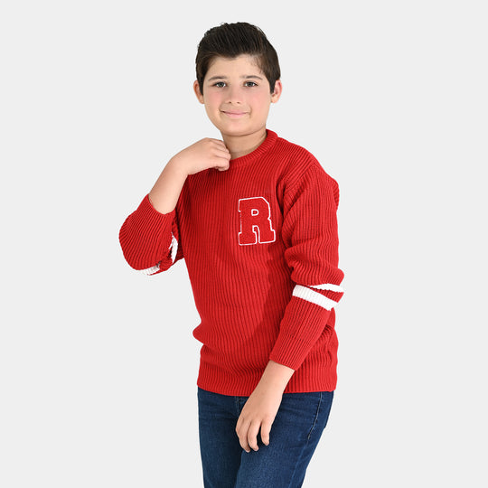 Boys Acrylic Sweater-Varsity - RED