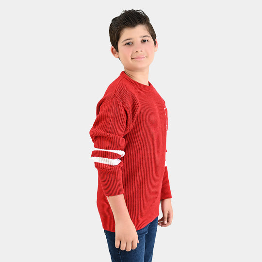Boys Acrylic Sweater-Varsity - RED