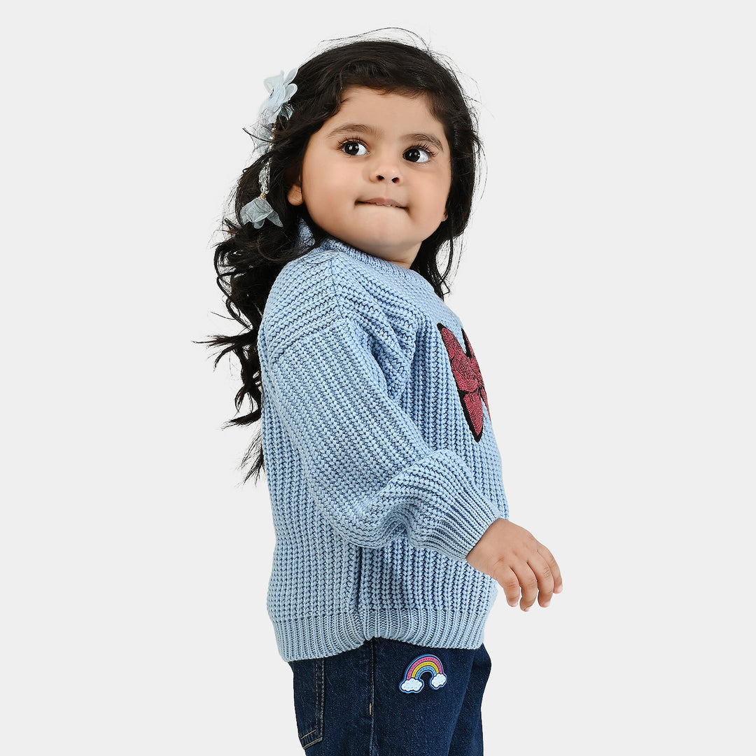 Infant Girls Acrylic Sweater-Sequence BOW-L.Blue