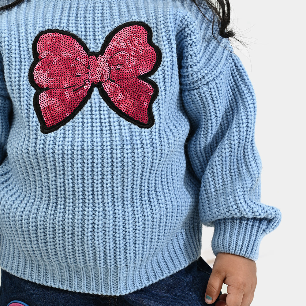 Infant Girls Acrylic Sweater-Sequence BOW-L.Blue