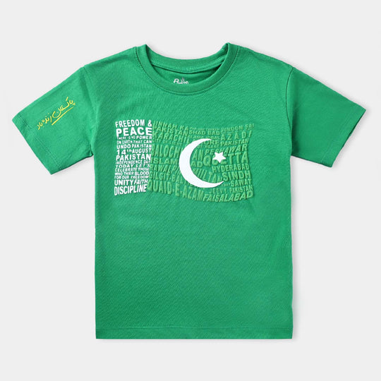 Boys Poly Cotton Jersey T-Shirt H/S Pakistan Flag-Fern Green