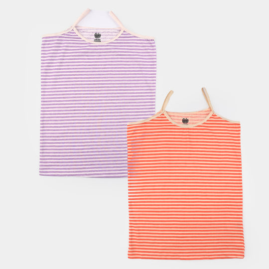 Girls Cotton Jersey Cami (Pack of 2) - Purple/Orange