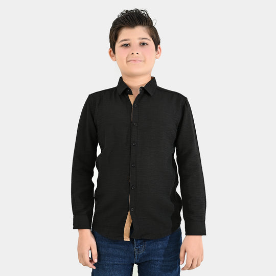 Boys Yarn Dyed Shirt (Brown Thread)-BLACK