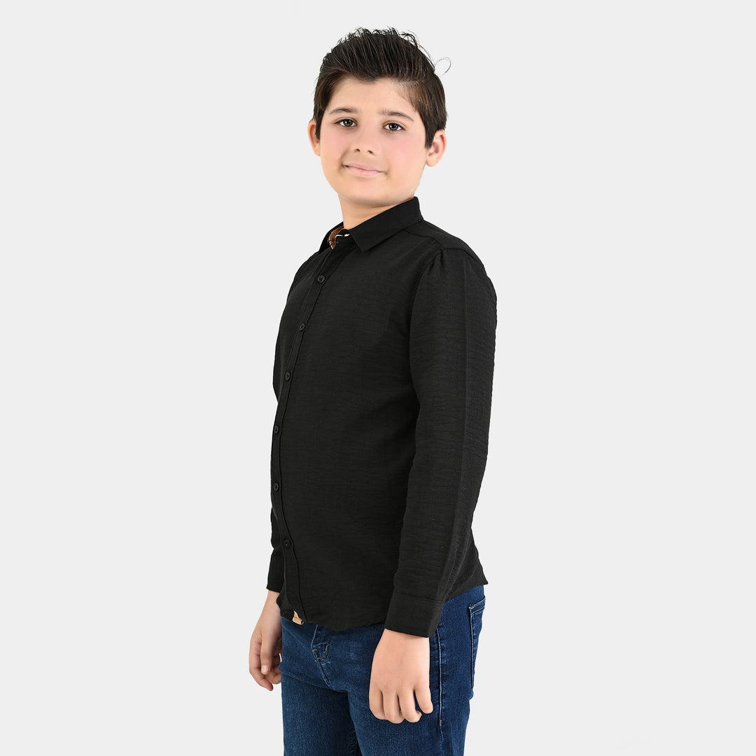 Boys Yarn Dyed Shirt (Brown Thread)-BLACK