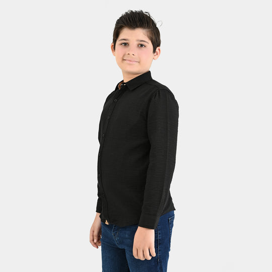 Boys Yarn Dyed Shirt (Brown Thread)-BLACK
