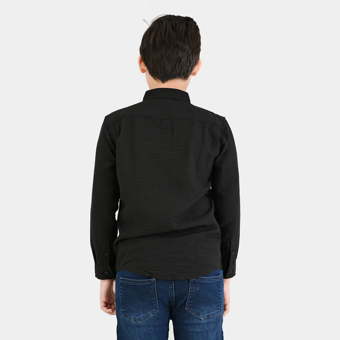 Boys Yarn Dyed Shirt (Brown Thread)-BLACK