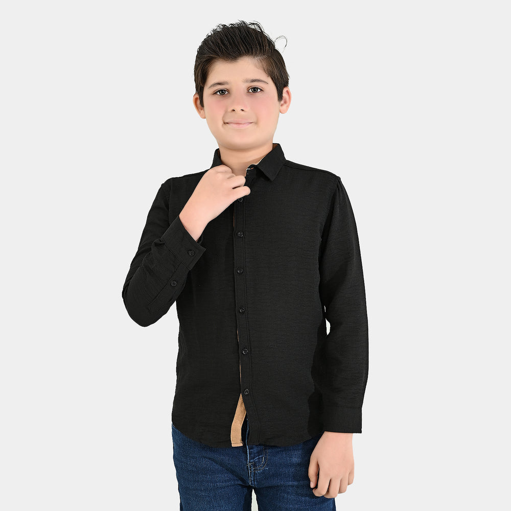 Boys Yarn Dyed Shirt (Brown Thread)-BLACK