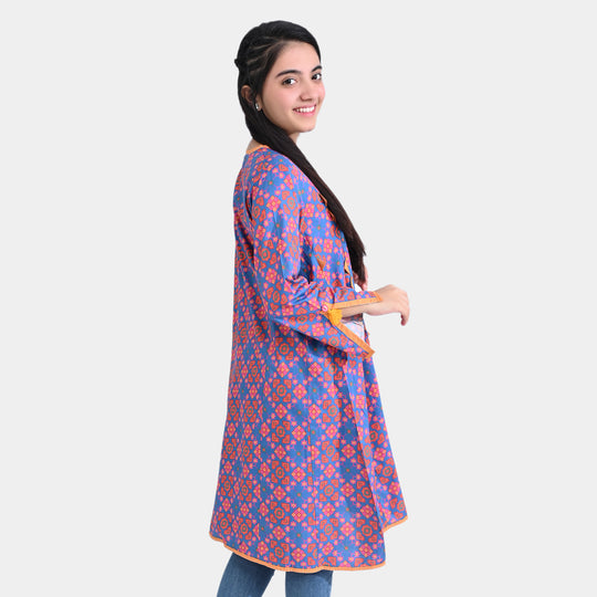 Teens Girls Cotton Poplin Printed Kurti Rang Bahar-BLUE/Orange