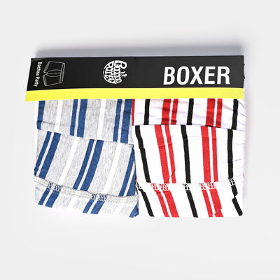 Boys Cotton Jersey Boxer Pack of 2 Striper-White/Grey