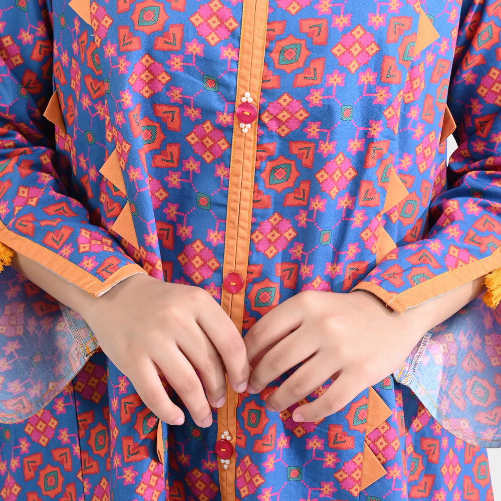 Teens Girls Cotton Poplin Printed Kurti Rang Bahar-BLUE/Orange