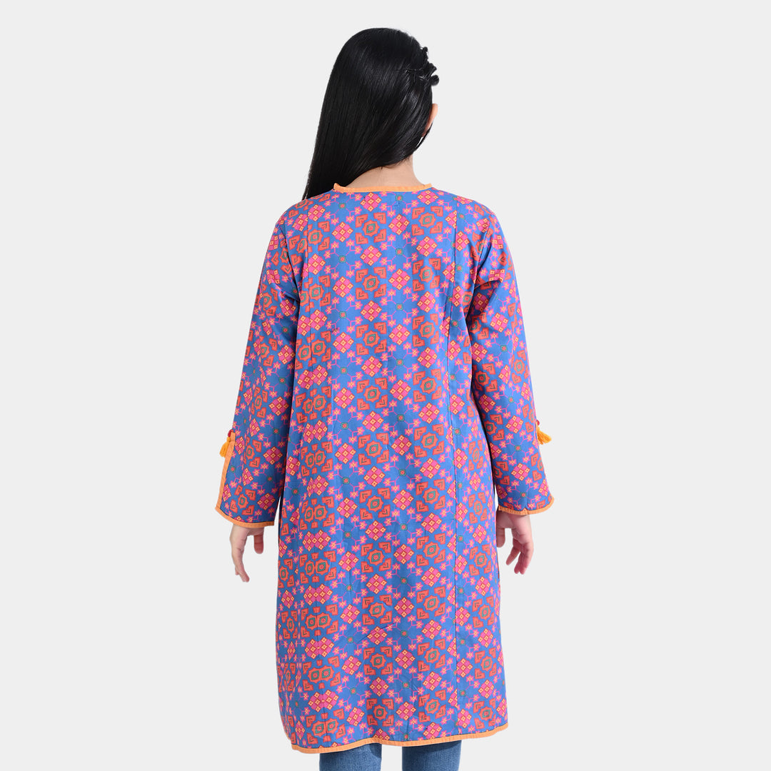 Teens Girls Cotton Poplin Printed Kurti Rang Bahar-BLUE/Orange