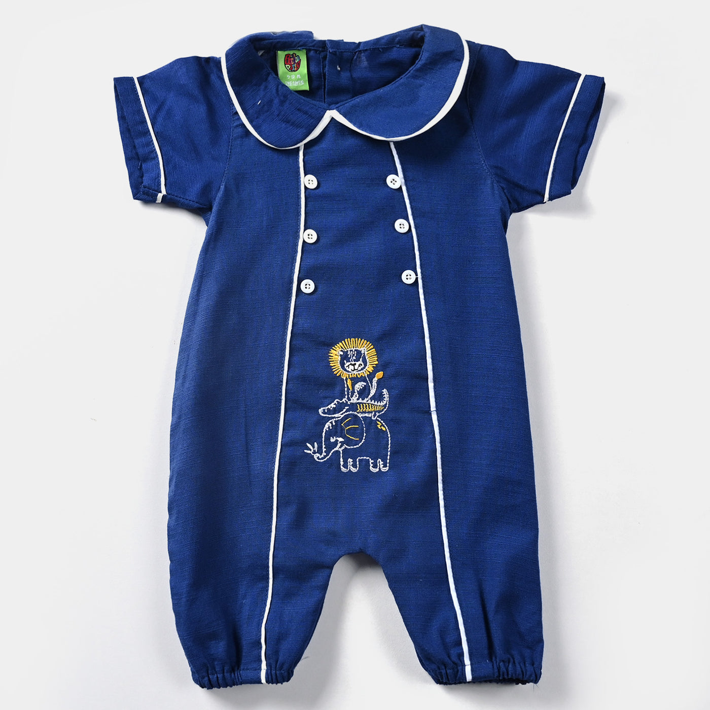 Infant Boys Cotton Slub Romper Navy Slub-NAVY