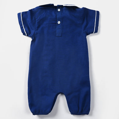 Infant Boys Cotton Slub Romper Navy Slub-NAVY