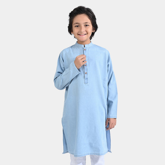 Boys Tensile Denim Basic Kurta-L/BLUE