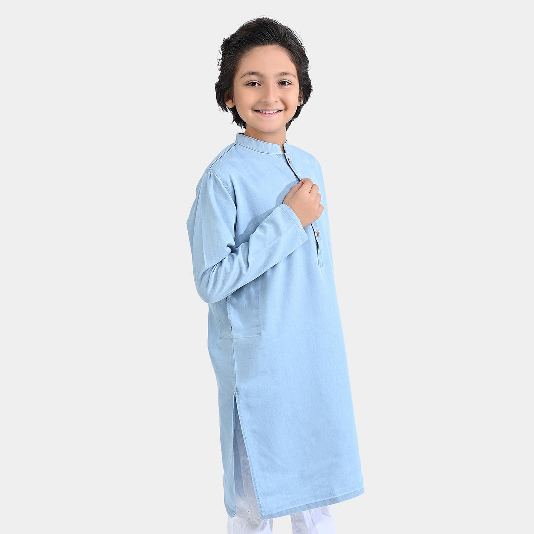 Boys Tensile Denim Basic Kurta-L/BLUE