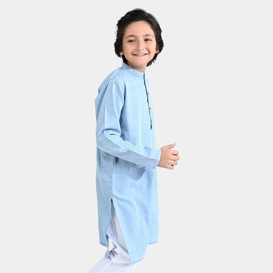 Boys Tensile Denim Basic Kurta-L/BLUE