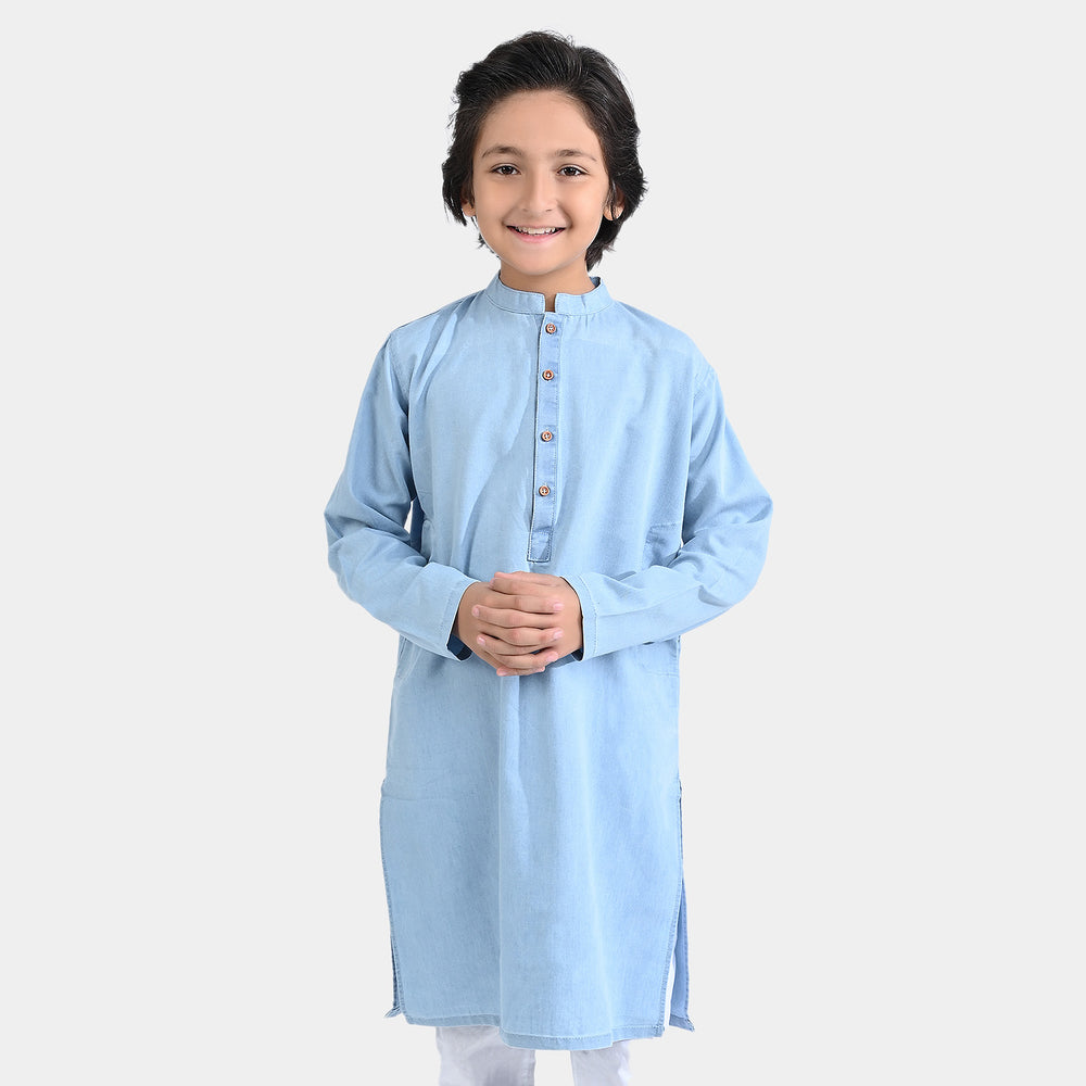 Boys Tensile Denim Basic Kurta-L/BLUE