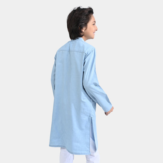 Boys Tensile Denim Basic Kurta-L/BLUE