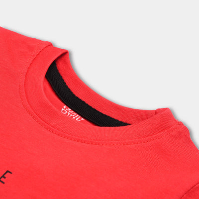 Infant Boys Cotton Terry Round Neck T-Shirt Up In The Clouds-Fiery Red