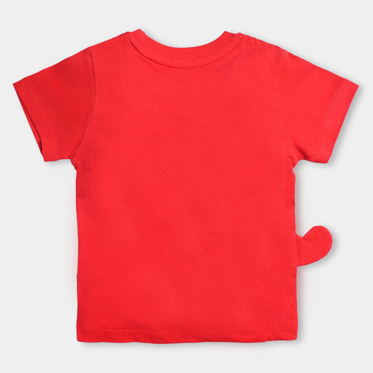 Infant Boys Cotton Terry Round Neck T-Shirt Up In The Clouds-Fiery Red