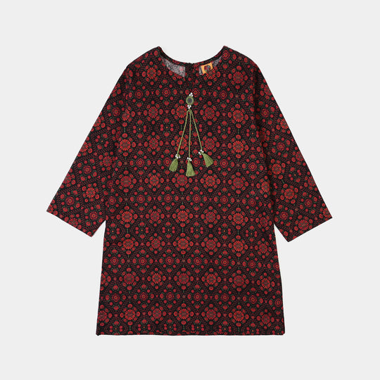 Girls Cotton Printed Kurti kajal-BLACK