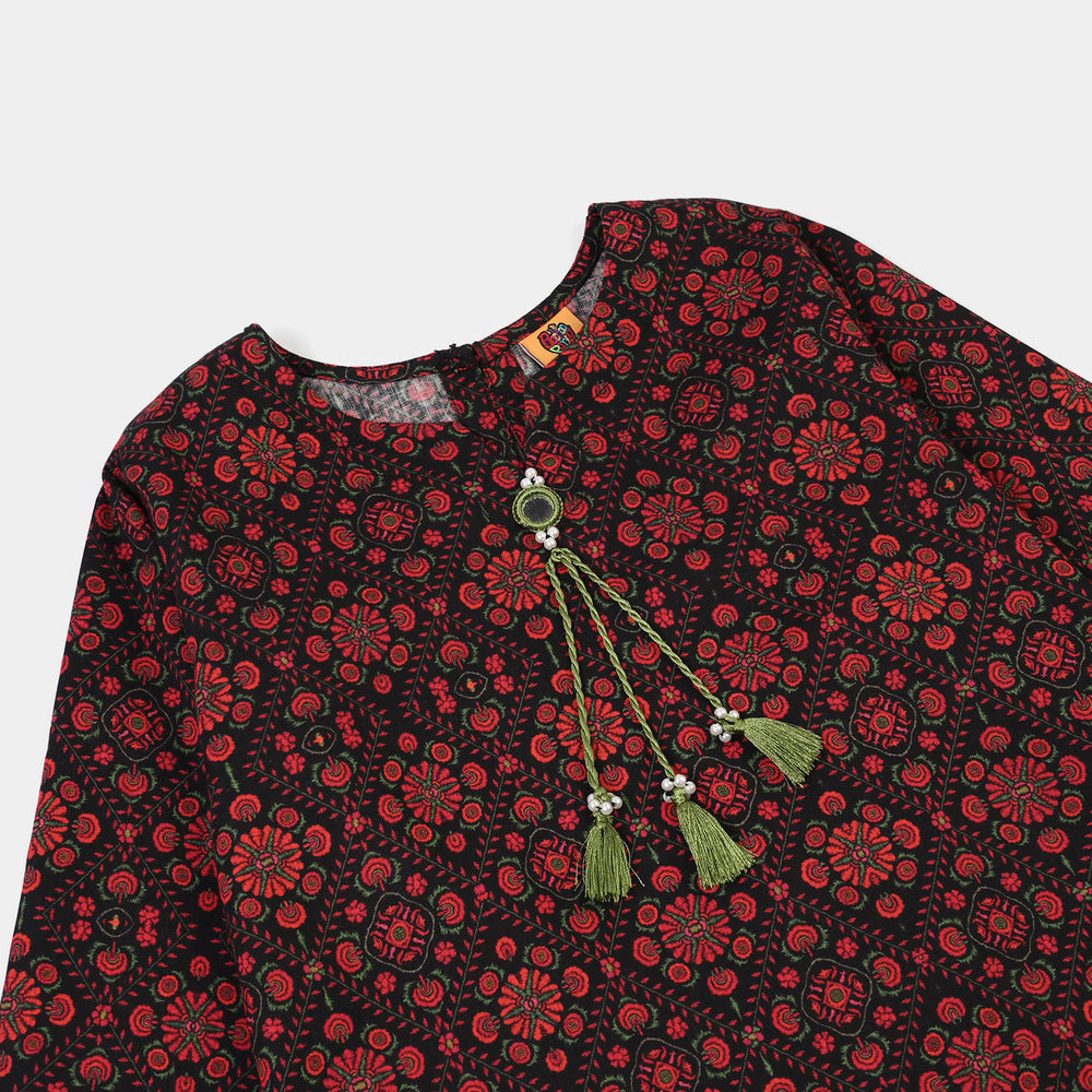 Girls Cotton Printed Kurti kajal-BLACK