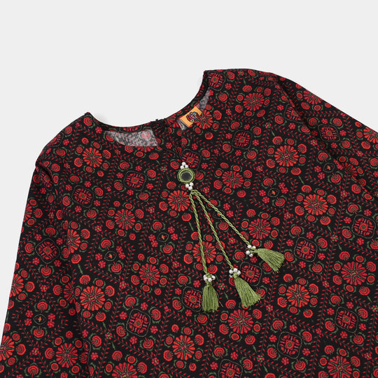 Girls Cotton Printed Kurti kajal-BLACK
