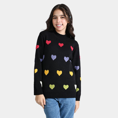 Girls VPN-Acrylic Sweater Chenille Heart-BLACK