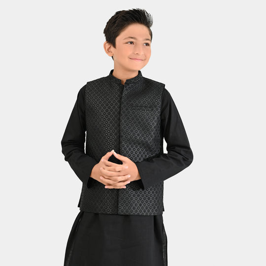 Boys Cotton Slub 3 Piece suit (Black Beauty)-BLACK