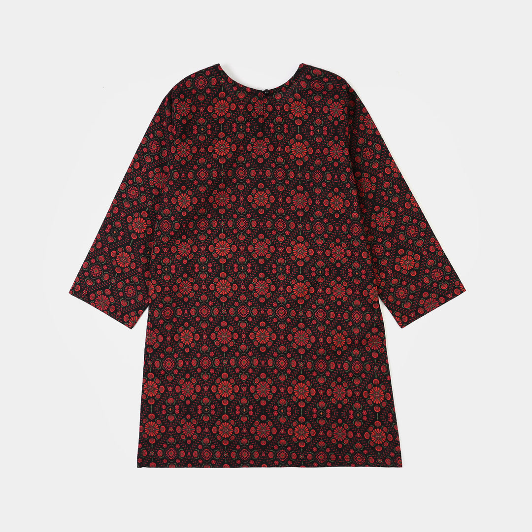 Girls Cotton Printed Kurti kajal-BLACK