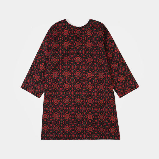 Girls Cotton Printed Kurti kajal-BLACK