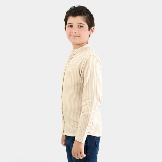 Boys Flannel Shirt F/S - Brown Stripe