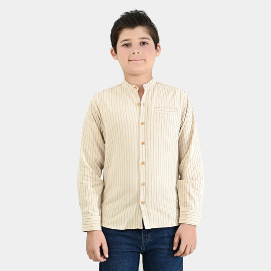Boys Flannel Shirt F/S - Brown Stripe