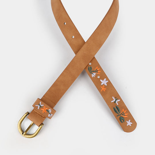 Kids Belt Floral-6005-BROWN