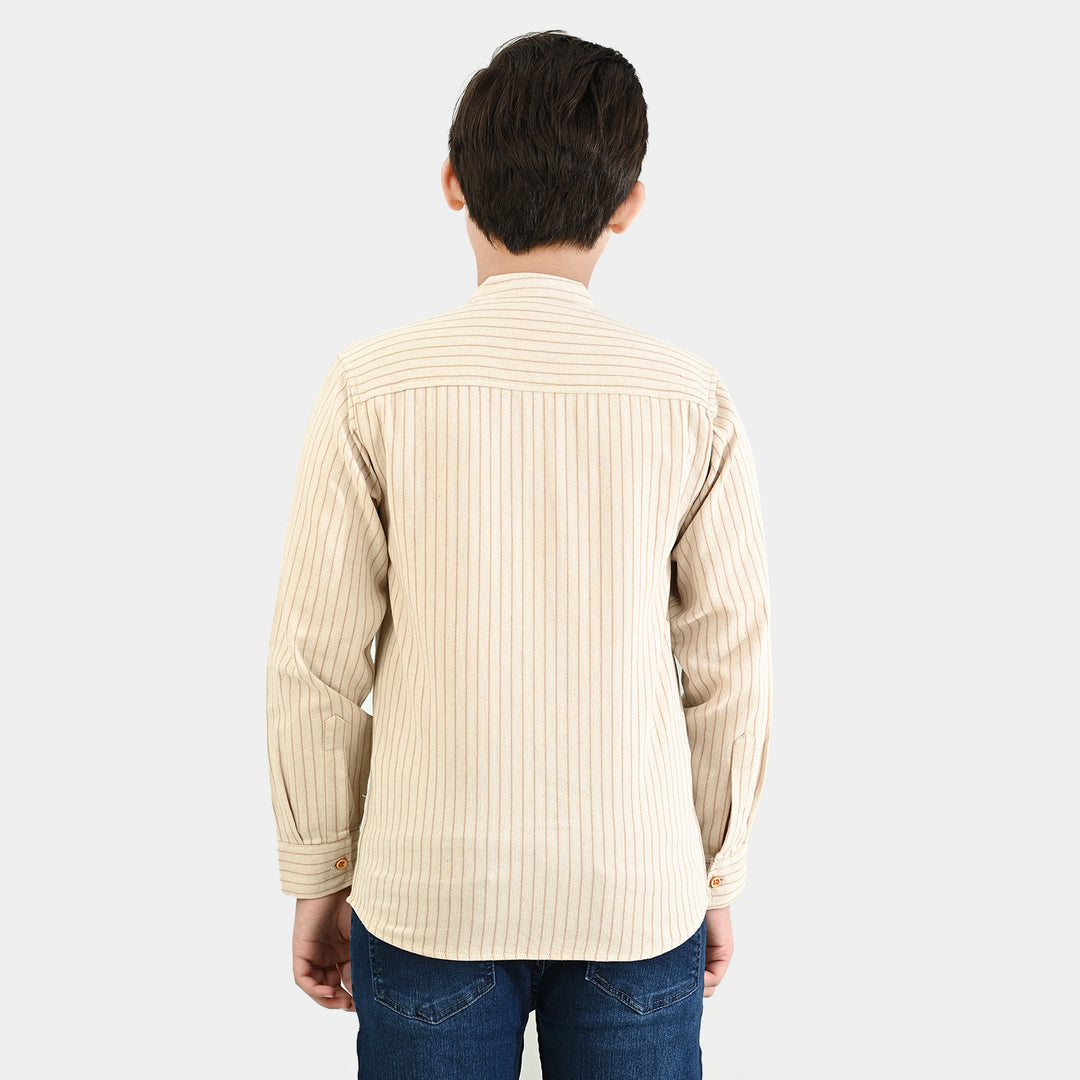 Boys Flannel Shirt F/S - Brown Stripe