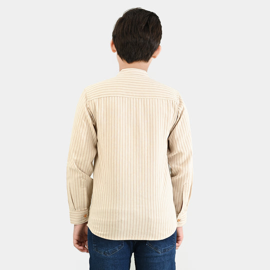 Boys Flannel Shirt F/S - Brown Stripe