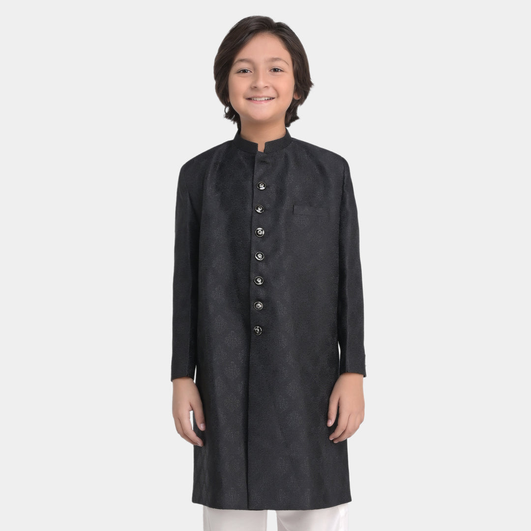 Boys Jamawar Sherwani-BLACK