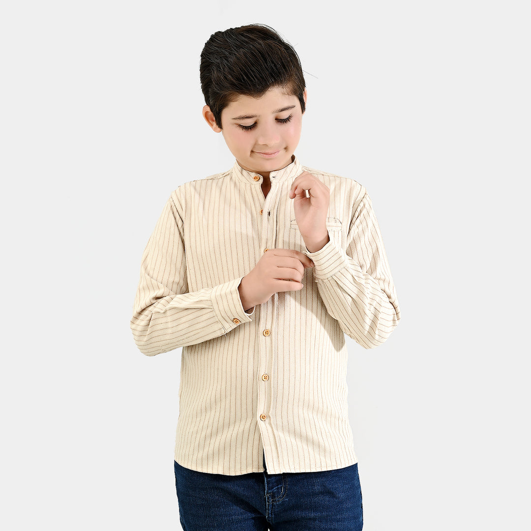 Boys Flannel Shirt F/S - Brown Stripe