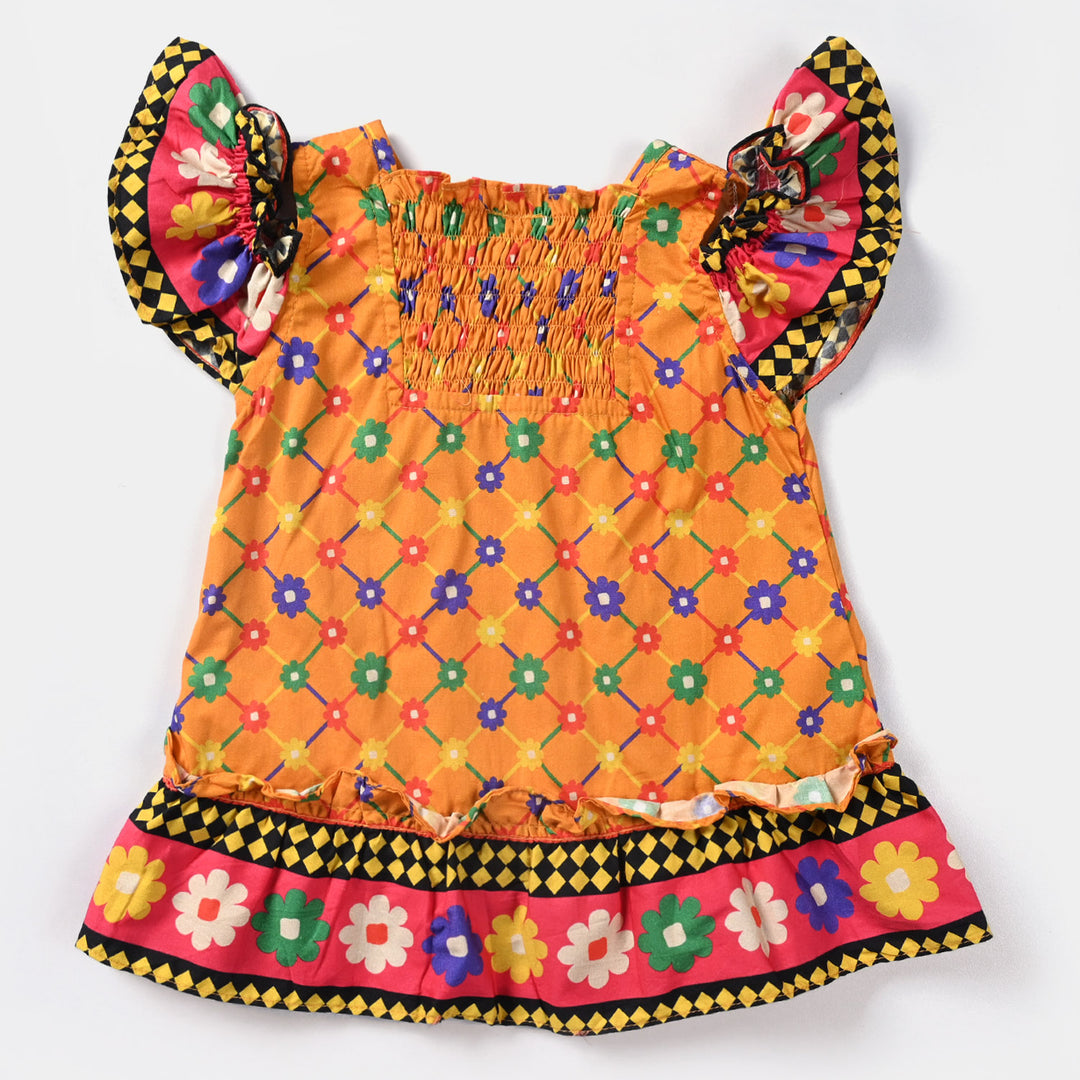 Infant Girls Casual Frock Iconic-ORANGE