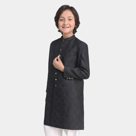 Boys Jamawar Sherwani-BLACK