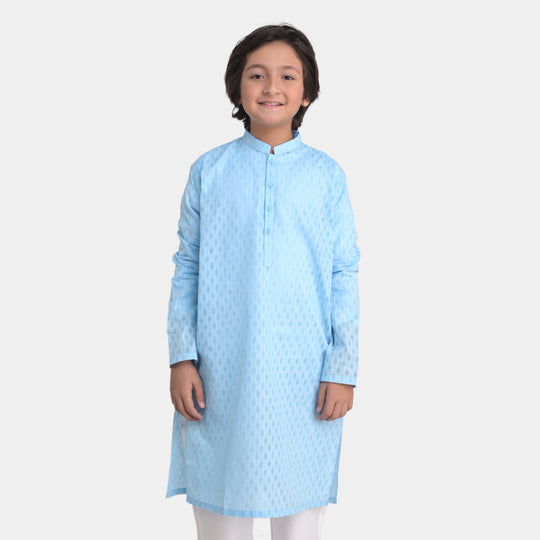 Boys Poly Cotton Woven Basic Kurta Burn Out | LIGHT BLUE