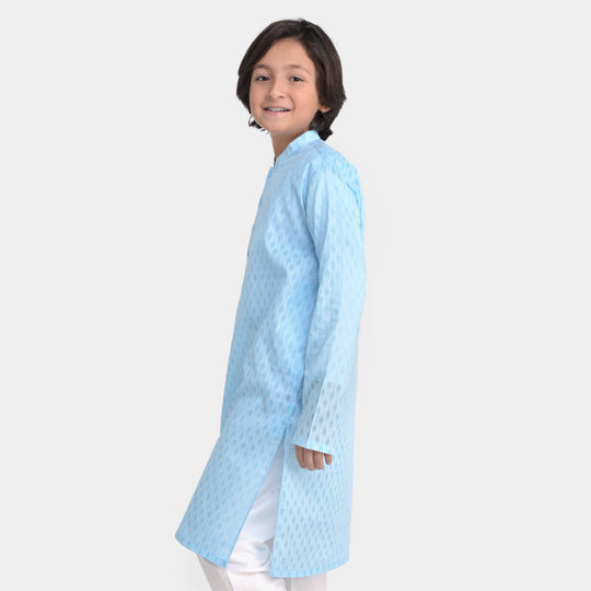 Boys Poly Cotton Woven Basic Kurta Burn Out | LIGHT BLUE