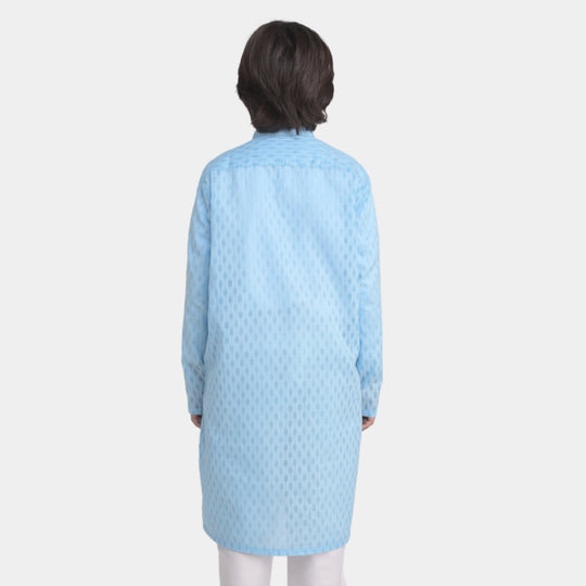 Boys Poly Cotton Woven Basic Kurta Burn Out | LIGHT BLUE