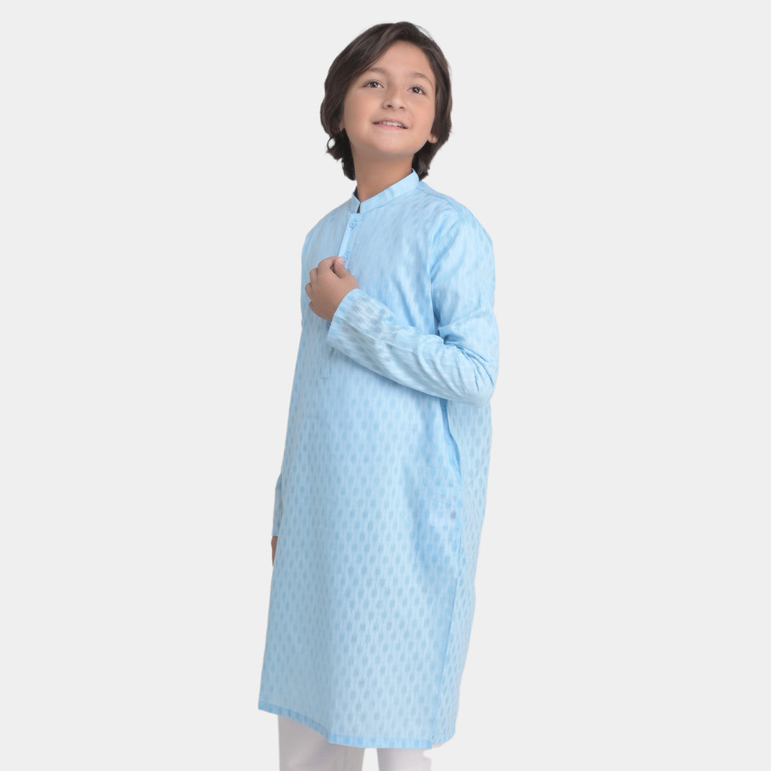 Boys Poly Cotton Woven Basic Kurta Burn Out | LIGHT BLUE